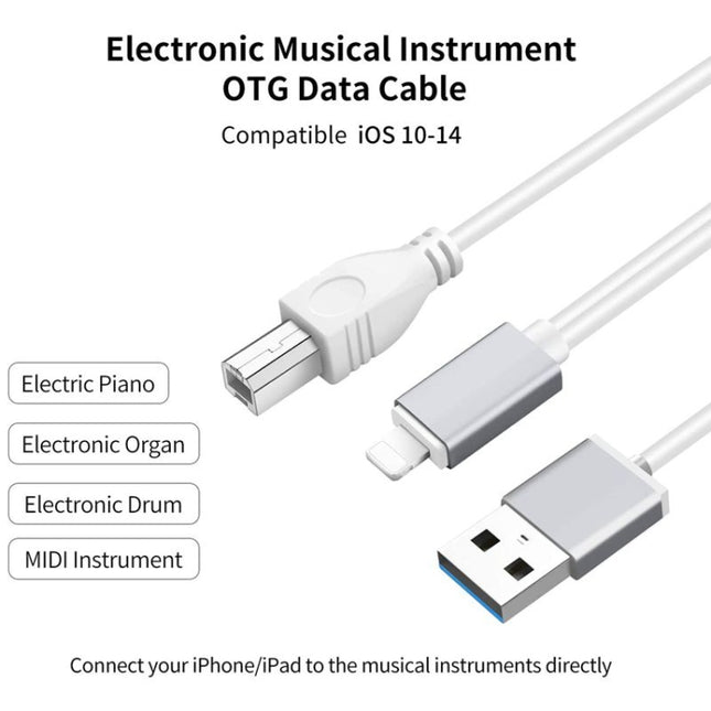 1 m 8-Pin auf USB + MIDI Elektronisches Musikinstrument &amp; OTG &amp; Lade-Multifunktionskabel Kompatibel mit iOS 10-14, MIDI + OTG