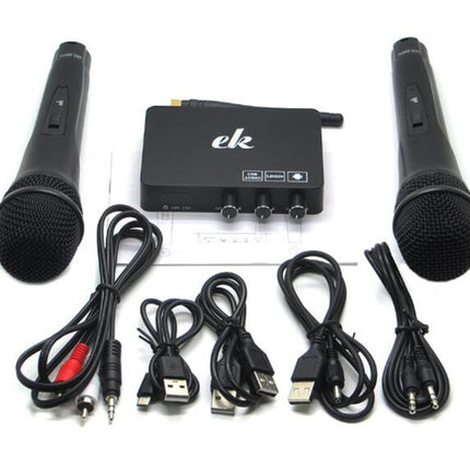 Home TV Network Karaoke Singing Equipment Set Sound Card Wireless Microphone Computer Karaoke KTV Set-top Box, black