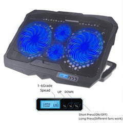 S18 Aluminum Four Fans Gaming Laptop Cooling Pad Foldable Holder with Wind Speed Display, S18