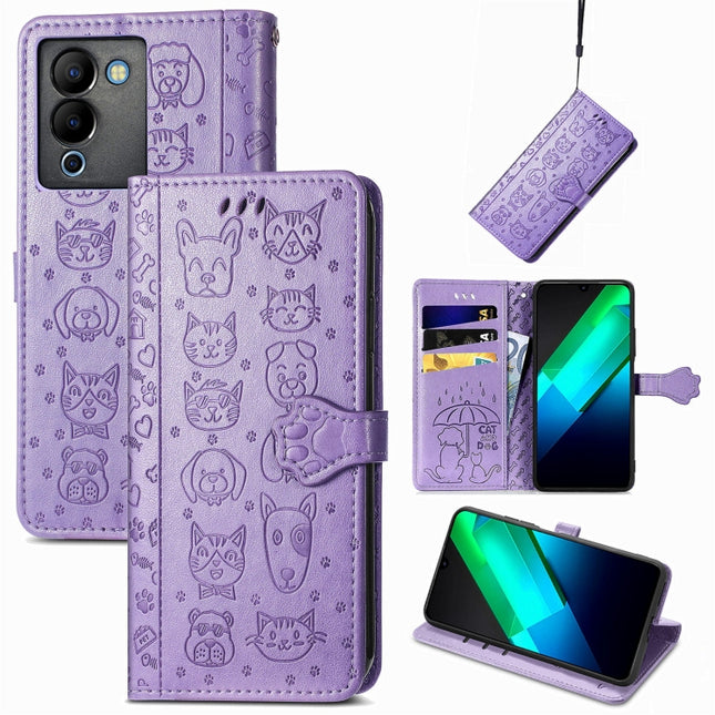 Cat and Dog Embossed Phone Leather Phone Case, For Infinix Note 12 G96, For OnePlus Ace 2, For Realme C55