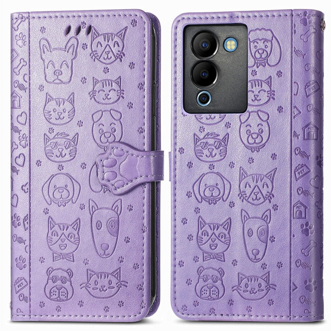 Cat and Dog Embossed Phone Leather Phone Case, For Infinix Note 12 G96, For OnePlus Ace 2, For Realme C55