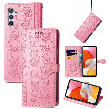 Cat and Dog Embossed Phone Leather Phone Case, For Tecno Pova Neo 5G, For vivo S15e, For Samsung Galaxy A14 4G