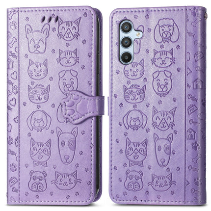 Cat and Dog Embossed Phone Leather Phone Case, For Samsung Galaxy A34 5G