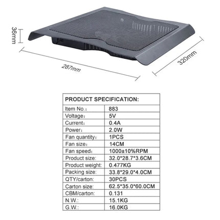 883 Game Work Laptop Router Heat Dissipation Stand with LED Light Fan, 883
