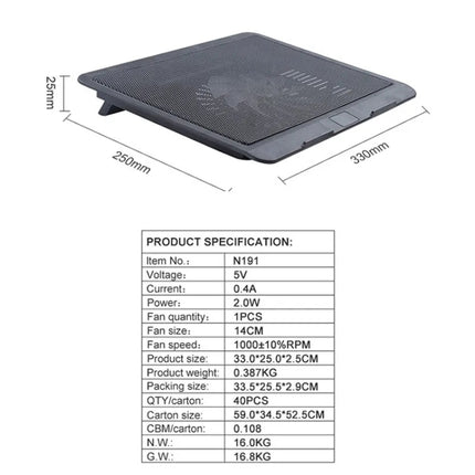 N191 USB Powered Portable Slim Silent Fan Laptop Cooling Pad with Stand, N191
