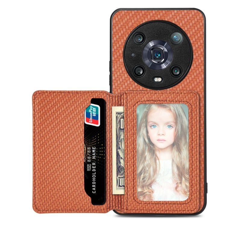 Carbon Fiber Magnetic Card Bag Phone Case, For Honor 80, For Honor Magic4 Lite, For Honor Magic5 Pro, For OPPO A16