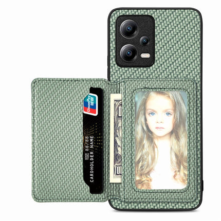 Carbon Fiber Magnetic Card Bag Phone Case, For Xiaomi Redmi Note 12 Pro+ 5G Global, For Xiaomi Poco X3 NFC, For Xiaomi Poco X5 Pro, For Xiaomi Poco X5