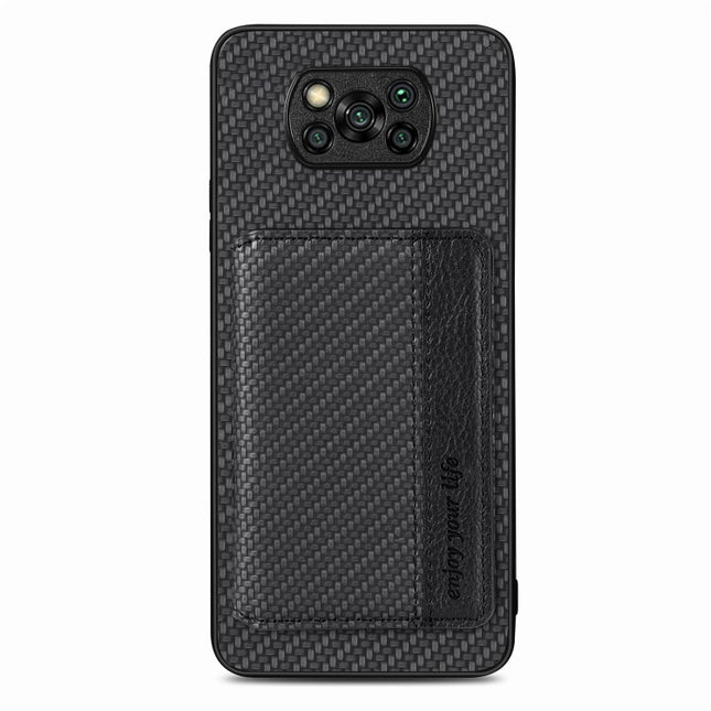 Carbon Fiber Magnetic Card Bag Phone Case, For Xiaomi Redmi Note 12 Pro+ 5G Global, For Xiaomi Poco X3 NFC, For Xiaomi Poco X5 Pro, For Xiaomi Poco X5