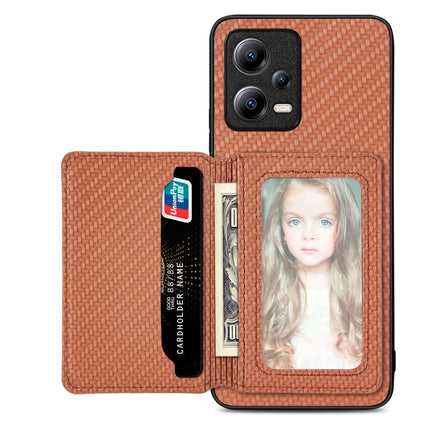 Carbon Fiber Magnetic Card Bag Phone Case, For Xiaomi Redmi Note 12 Pro+ 5G Global, For Xiaomi Poco X3 NFC, For Xiaomi Poco X5 Pro, For Xiaomi Poco X5