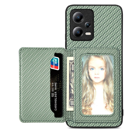 Carbon Fiber Magnetic Card Bag Phone Case, For Xiaomi Redmi Note 12 Pro+ 5G Global, For Xiaomi Poco X3 NFC, For Xiaomi Poco X5 Pro, For Xiaomi Poco X5