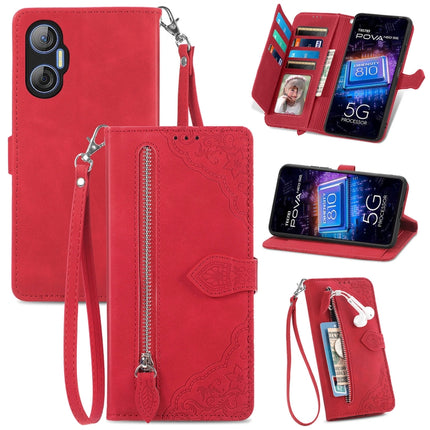 Embossed Flower Zipper Leather Phone Case, For Infinix Note 12 G96, For OnePlus Ace 2, For Tecno Pova Neo 5G, For vivo S15e