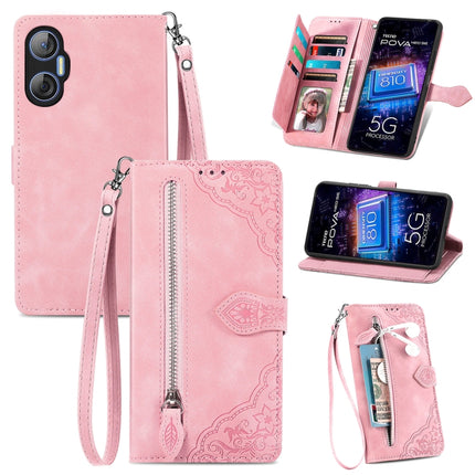 Embossed Flower Zipper Leather Phone Case, For Infinix Note 12 G96, For OnePlus Ace 2, For Tecno Pova Neo 5G, For vivo S15e