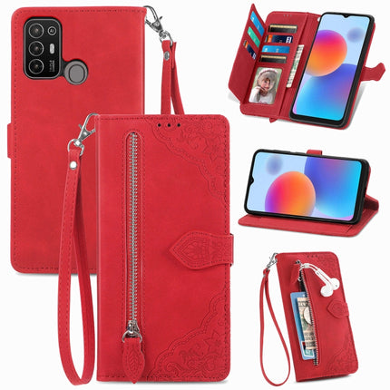 Embossed Flower Zipper Leather Phone Case, For ZTE Blade A52, For Samsung Galaxy A14 4G, For Samsung Galaxy A34 5G
