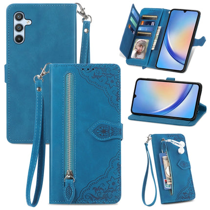 Embossed Flower Zipper Leather Phone Case, For ZTE Blade A52, For Samsung Galaxy A14 4G, For Samsung Galaxy A34 5G