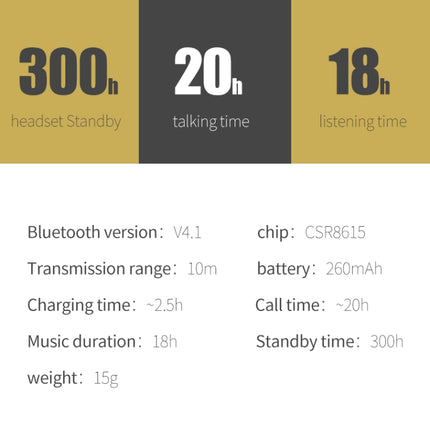 Fineblue HF68 Bluetooth Mini Earphone Business Wireless Earbud Stereo Music Hands-free Calling Earphone Large Battery Capacity, Black