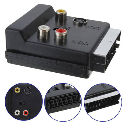 JUNSUNMAY 21 Pin Scart Male to Female S-Video 3 RCA Adapter Switchable in Out Audio Converter