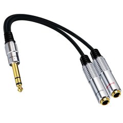 JUNSUNMAY 6.35mm Male to Dual 6.35mm Female Stereo Audio Adapter, Length: 0.2m, Length: 0.2m