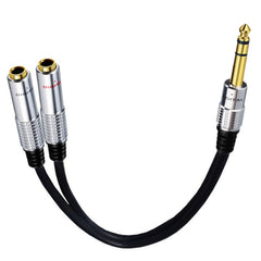 JUNSUNMAY 6.35mm Male to Dual 6.35mm Female Stereo Audio Adapter, Length: 0.2m, Length: 0.2m