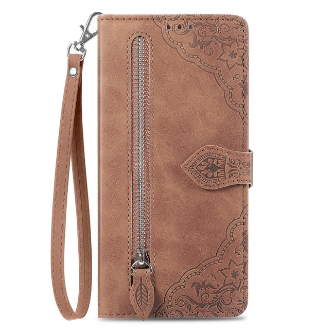 Embossed Flower Zipper Leather Phone Case, For OPPO Find X6, For Redmi Note 12 Pro 4G Global, For Redmi Note 12 4G Global, For Redmi Note 12 Turbo