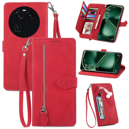 Embossed Flower Zipper Leather Phone Case, For OPPO Find X6, For Redmi Note 12 Pro 4G Global, For Redmi Note 12 4G Global, For Redmi Note 12 Turbo