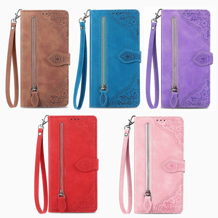 Embossed Flower Zipper Leather Phone Case, For OPPO Find X6, For Redmi Note 12 Pro 4G Global, For Redmi Note 12 4G Global, For Redmi Note 12 Turbo