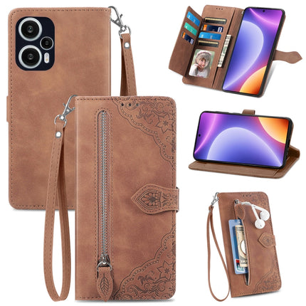 Embossed Flower Zipper Leather Phone Case, For OPPO Find X6, For Redmi Note 12 Pro 4G Global, For Redmi Note 12 4G Global, For Redmi Note 12 Turbo