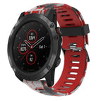 For Garmin Fenix 5X Plus / Red+Army Camouflage