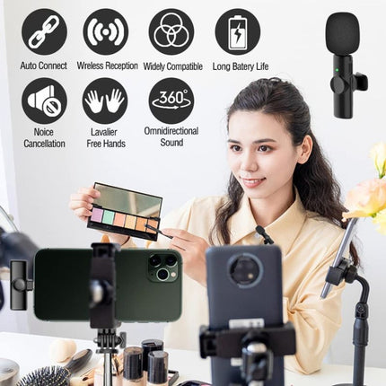 Micrófono de solapa inalámbrico para teléfono Android y computadora con receptor USB-C/Tipo-C, uno por uno, uno por dos