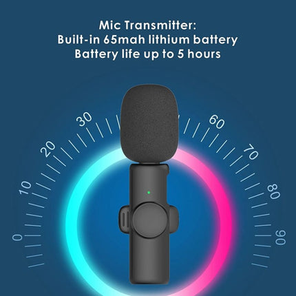 Micrófono de solapa inalámbrico para teléfono Android y computadora con receptor USB-C/Tipo-C, uno por uno, uno por dos