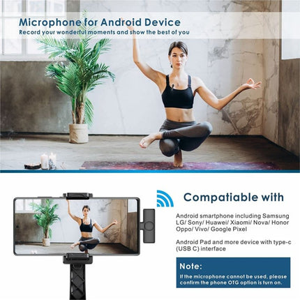 Micrófono de solapa inalámbrico para teléfono Android y computadora con receptor USB-C/Tipo-C, uno por uno, uno por dos