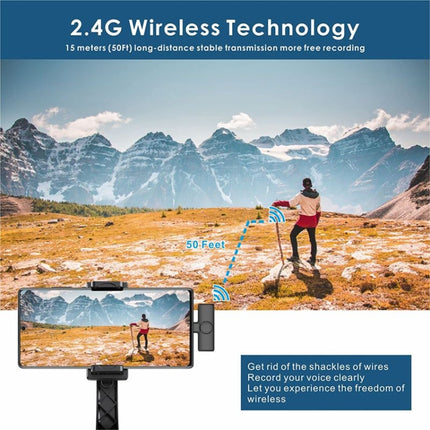 Micrófono de solapa inalámbrico para teléfono Android y computadora con receptor USB-C/Tipo-C, uno por uno, uno por dos
