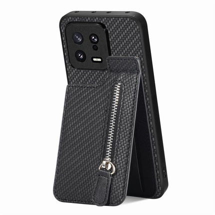 Carbon Fiber Vertical Flip Zipper Phone Case, For Xiaomi 13, For Xiaomi 12T, For Xiaomi POCO M5 4G, For Redmi Note 11T Pro 5G
