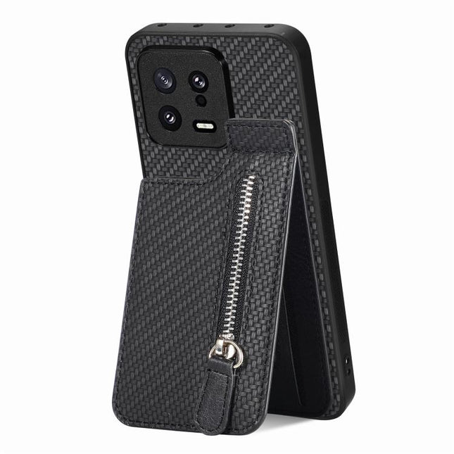 Carbon Fiber Vertical Flip Zipper Phone Case, For Xiaomi 13, For Xiaomi 12T, For Xiaomi POCO M5 4G, For Redmi Note 11T Pro 5G