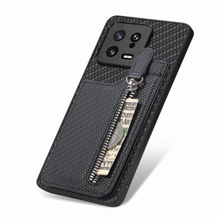 Carbon Fiber Vertical Flip Zipper Phone Case, For Xiaomi 13, For Xiaomi 12T, For Xiaomi POCO M5 4G, For Redmi Note 11T Pro 5G