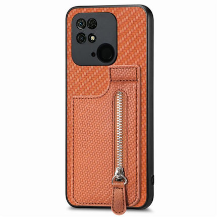 Carbon Fiber Vertical Flip Zipper Phone Case, For Redmi 10C, For Redmi Note 11 4G, For Redmi 10, For Redmi Note 10 4G