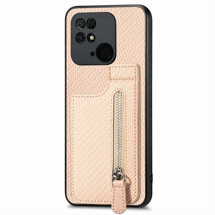 Carbon Fiber Vertical Flip Zipper Phone Case, For Redmi 10C, For Redmi Note 11 4G, For Redmi 10, For Redmi Note 10 4G