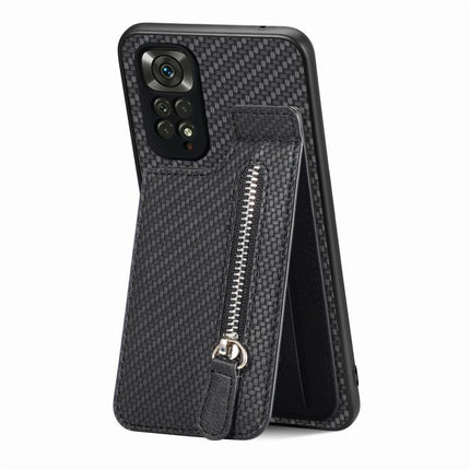 Carbon Fiber Vertical Flip Zipper Phone Case, For Redmi Note 11 4G, For Redmi 10, For Redmi Note 10 4G