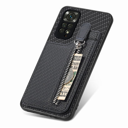Carbon Fiber Vertical Flip Zipper Phone Case, For Redmi Note 11 4G, For Redmi 10, For Redmi Note 10 4G