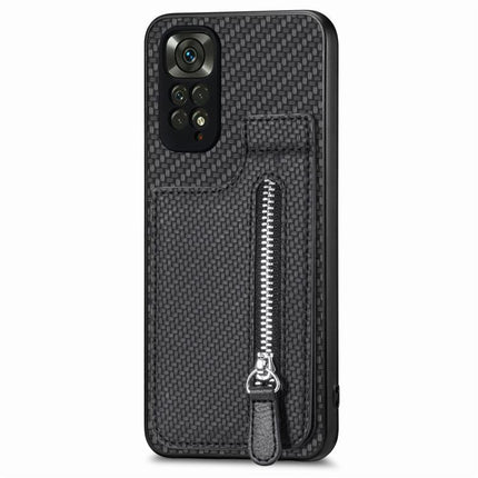 Carbon Fiber Vertical Flip Zipper Phone Case, For Redmi Note 11 4G, For Redmi 10, For Redmi Note 10 4G