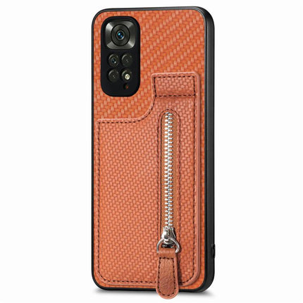 Carbon Fiber Vertical Flip Zipper Phone Case, For Redmi Note 11 4G, For Redmi 10, For Redmi Note 10 4G