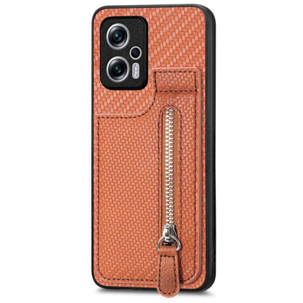 Carbon Fiber Vertical Flip Zipper Phone Case, For Xiaomi 13, For Xiaomi 12T, For Xiaomi POCO M5 4G, For Redmi Note 11T Pro 5G
