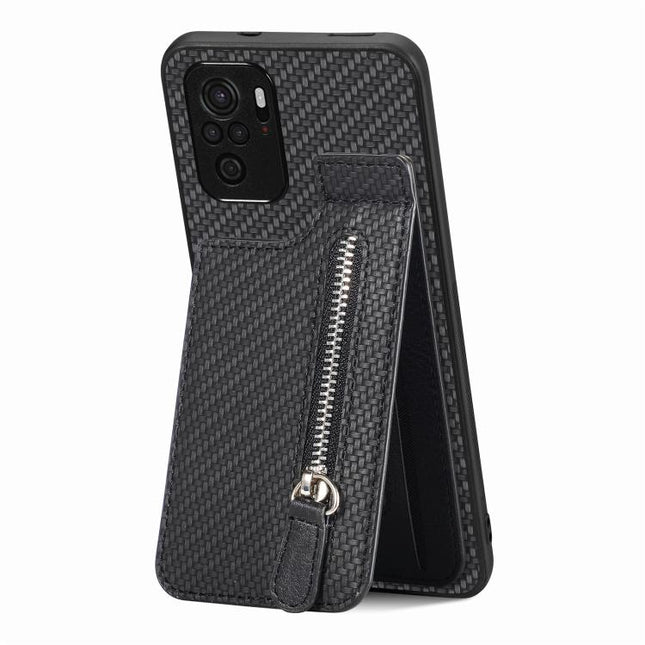 Carbon Fiber Vertical Flip Zipper Phone Case