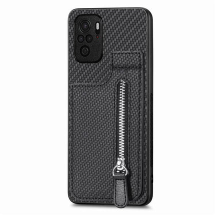 Carbon Fiber Vertical Flip Zipper Phone Case, For Redmi Note 11 4G, For Redmi 10, For Redmi Note 10 4G