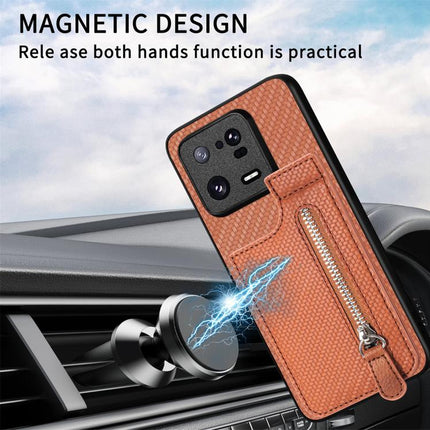 Carbon Fiber Vertical Flip Zipper Phone Case, For Xiaomi 13, For Xiaomi 12T, For Xiaomi POCO M5 4G, For Redmi Note 11T Pro 5G