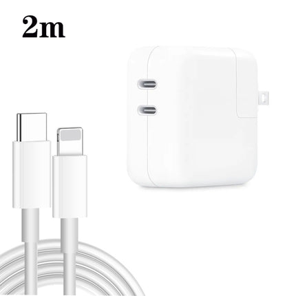 35W PD3.0 USB-C / Type-C Dual Port Charger with Type-C to 8 Pin Data Cable, US Plug, US Plug + 1m 8 Pin Cable, US Plug + 2m 8 Pin Cable