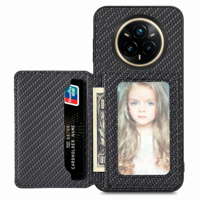 Carbon Fiber Magnetic Card Bag Phone Case, For Realme 14 Pro+, For Realme 14 Pro, For Realme Neo7, For Realme C30
