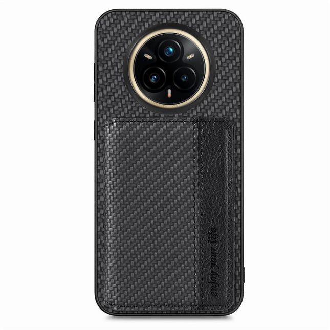 Carbon Fiber Magnetic Card Bag Phone Case, For Realme 14 Pro+, For Realme 14 Pro, For Realme Neo7, For Realme C30