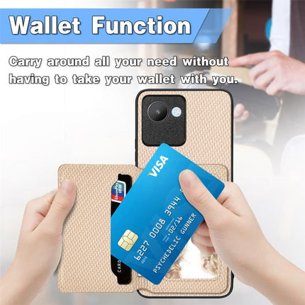 Carbon Fiber Magnetic Card Bag Phone Case, For Realme 14 Pro+, For Realme 14 Pro, For Realme Neo7, For Realme C30