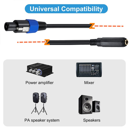 JUNSUNMAY Speakon Male to 6.35mm Female Audio Speaker Adapter Cable with Snap Lock, Length: 50cm