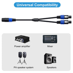 JUNSUNMAY Speakon Female to Speakon Male 2 in 1 Audio Speaker Adapter Cable, Length: 50cm